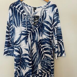 Women's Navy Leaf Tropical Lace-Up Swim Coverup Size Small